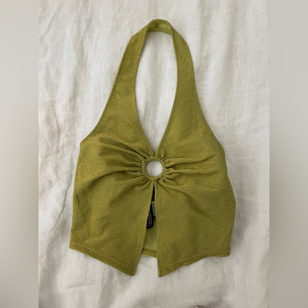 H&M green glitter halter crop top